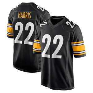 Jersey Sepak Bola Amerika Lengan Pendek Tim Pittsburgh Putih Hitam Nama Pemain Nomor Kustom Dapat Bernapas Cepat Kering - Product Image 2