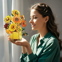 GISEGA G8907 2 en 1 Briques de construction modèle Vase de fleurs romantiques simulées tournesol Jouets pour enfants Cadeaux Ensembles de blocs de construction