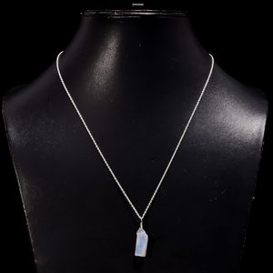 Raw Rough Moonstone Pendant <b>Necklace</b> Natural Crystal Healing Stone Sterling Silver Wire Wrapped Solitaire Anchor Chain Resizable - Product Image 5
