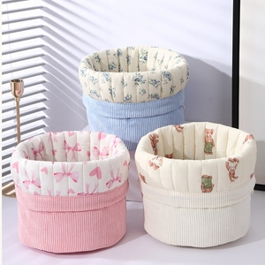 <strong>Makeup</strong> <strong>Bag</strong> Floral Quilted Cylindrical <strong>Drawstring</strong> Thick <strong>Makeup</strong> Storage Pouch Cartoon Printed Travel Skincare Storage Basket <strong>Bag</strong> - Product Image 1