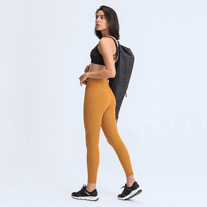 Mallas de Yoga para mujer, Leggings de cintura alta con estampado de glúteos y lazo suave, con bolsillos y sensación desnuda, para Fitness y gimnasio, DL021 - Product Image 4