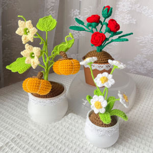 YICAI Fleurs de tournesol tissées au crochet en <span class=keywords><strong>pot</strong></span>, plante artificielle bonsaï, tricotées à la main, idées de cadeaux créatifs pour femmes - Product Image 1