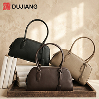 Nouvel Arrivage Sac Bowling Femme en Cuir Véritable avec Fermeture Éclair et Poignée Supérieure, Style Urbain Minimaliste, Durable et Portable
