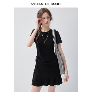 Vestido Corto Negro <span class=keywords><strong>de</strong></span> Punto VEGA CHANG con Cuello Redondo, Cintura Fruncida con Lazo y Dobladillo con Volantes <span class=keywords><strong>para</strong></span> <span class=keywords><strong>Mujer</strong></span> - Product Image 5