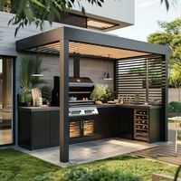 Cuisine extérieure modulaire en acier inoxydable avec évier, design barbecue, crédence, robinet, charnière, glissière de tiroir, pour appartement et jardin, moderne