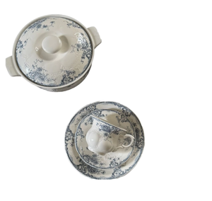 Service de table en <span class=keywords><strong>porcelaine</strong></span> florale européenne rétro de luxe avec assiettes à dîner, tasse à café, soucoupe, saladier - Passe au micro-ondes et au lave-vaisselle - Product Image 5