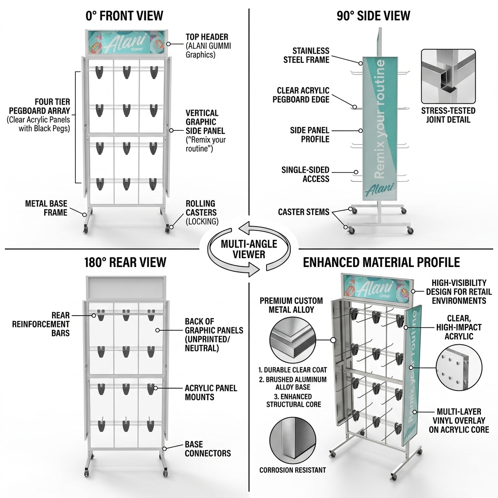 Custom Metal Gummy Candy Display Rack Mobile Pegboard Hook Stand for Lollipop Snack Bag Gummy Retail Store Shop POS Rack OEM ODM — view 3