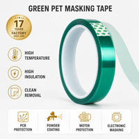 Ruban de masquage en polyester PET vert personnalisé, adhésif sensible à la pression en silicone simple face, isolation électronique, industriel, OEM