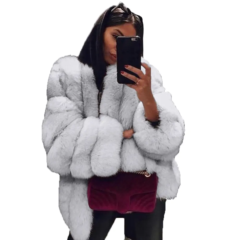 Mantel Bulu Palsu Musim Dingin Wanita, Jaket Mantel Bulu Rubah Palsu untuk Musim Dingin