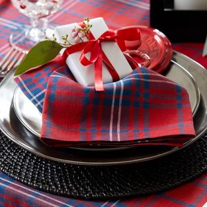 Red Navy <strong>Tartan</strong> Plaid Linen Dinner <strong>Napkins</strong> Machine Washable Handcrafted Cloth <strong>Napkins</strong> for Everyday Dining - Product Image 5
