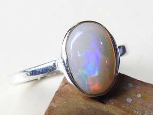 Australian Multi Fire <b>Opal</b> Wedding <b>Ring</b>-<b>Silver</b>-October Birthstone-10x8mm Solid <b>Opal</b>-6.5 US Size-Handmade Classic Prong Setting - Product Image 3