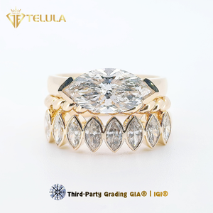 Anéis de Diamante Sintético em Ouro 14k 2ct Anel de Noivado com Diamante Marquise Certificado IGI Anel de Diamante Cultivado em Laboratório - Product Image 1
