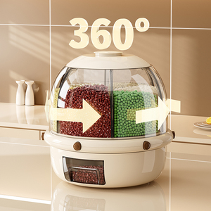 Modern 6-Grid Rotating <strong>Plastic</strong> 10L Capacity Moisture-Proof Glossy Finish Multifunctional Kitchen Rice Cereal Grain <strong>Storage</strong> <strong>Bins</strong> - Product Image 2