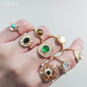 VANA Hawaii perhiasan batu akik giok halus padat 14K emas lebih dari 925 perak murni Kalung Antik Set perhiasan cincin permata