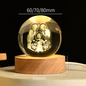 기독교 가톨릭 <span class=keywords><strong>LED</strong></span> 천사 빛나는 3D 문 아트 크리스탈 볼 예수 십자가 부활절 공 장식 나무 받침대로 야간 조명 - Product Image 5