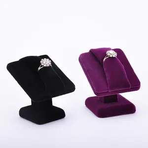 Customised logo size black purple color fashion luxury unique brand jewelry showcase velvet square beautiful rings stand display