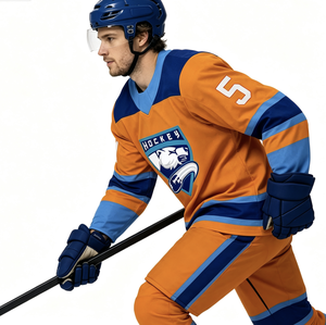 Op maat gemaakte ademende bedrukte ijshockeyuniform 100% polyester unisex volwassenen met borduurwerk en aangepaste teamnaam voor teamwedstrijden - Product Image 2