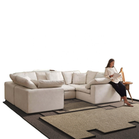 Canapé modulable moderne réversible avec chaise longue, capitonné en tissu, pieds en bois, design sans accoudoirs, sièges profonds, pour salon