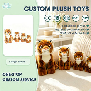 Peluches Tigre Noir Orange, Ensemble de 4 Peluches Tigre Rayées, Animaux de la Savane en Peluche pour Collection, Personnalisables - Product Image 1