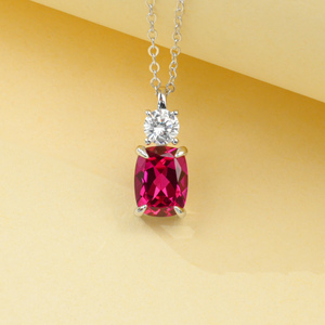 925 Sterling Silver Lab Created Ruby Pendant Necklace for Women - Product Image 2