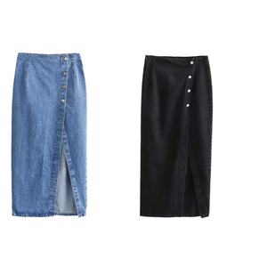 Jupe longue en jean décontractée taille haute style vintage avec boutons pour femme – Collection été 2024 - Product Image 3