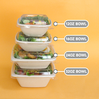 Bol à salade personnalisé en bagasse de canne à sucre biodégradable avec couvercle, résistant à la chaleur et compatible micro-ondes, idéal pour la restauration événementielle