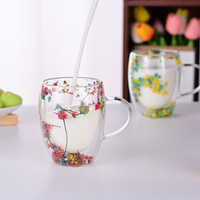 En stock, tasse à double paroi en verre borosilicate créative pour fleurs séchées