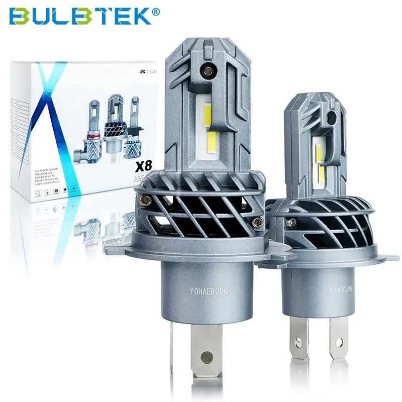 BULBTEK Lampu Sorot Depan X8 H4 Led 24 Volt, Harga Grosir Bola Lampu Depan Led Otomatis Daya Tinggi H4 untuk Dijual