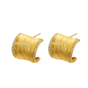 Geometric Stud <b>Earrings</b> Gold Plated Zircon Stones 18K Ear <b>Post</b> For Women Fashion Jewelry - Product Image 5