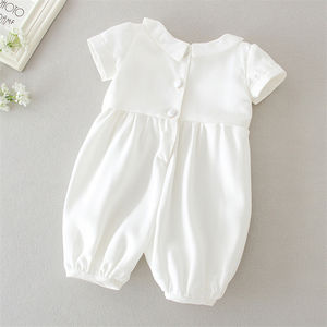 Accepter des vêtements personnalisés pour bébé, robe de baptême pour garçon, barboteuse et chapeau, ensemble de 2 pièces, <span class=keywords><strong>tenue</strong></span> de baptême en satin blanc - Product Image 6