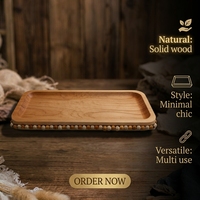 Plateau de service rectangulaire moderne en bois massif, long et étroit, 45 cm x 28 cm x 4,5 cm, naturel, artisanal, décoratif, pour entrée ou table basse