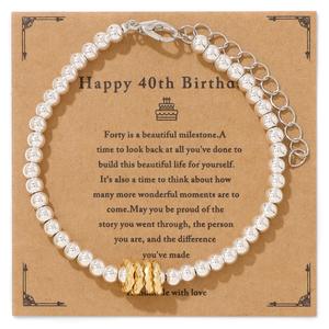 Bracelet de perles de pierre rondes de 4mm 30e/40e/50e/60e/70e <span class=keywords><strong>anniversaire</strong></span> cadeau Bracelet avec cartes de vœux pour maman, femme, grand-mère - Product Image 6