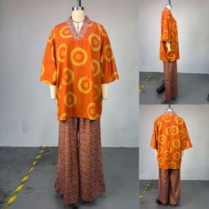 Bayanlar İçin Günlük 2 Parça Takım Tatlı ve Ferah Baskılı V Yaka Yarasa Kol Yüksek Bel Düz Paça Pantolon İki Parça Takım - Product Image 5