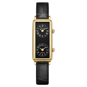 SYN nouveau Design femmes <span class=keywords><strong>montre</strong></span> à Quartz de luxe deux cadrans Tonneau alliage bracelet en cuir à la mode Style Simple cadeau personnalisé - Product Image 4