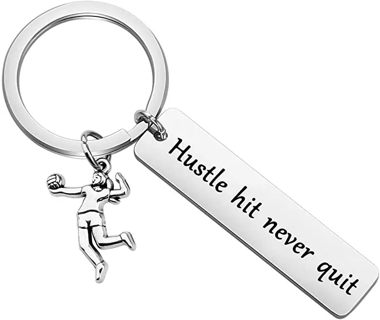 Volleyball Keychain Volleyball Team Gift Hustle Hit Never Quit Keychain Gift for Volleyball Coach Players