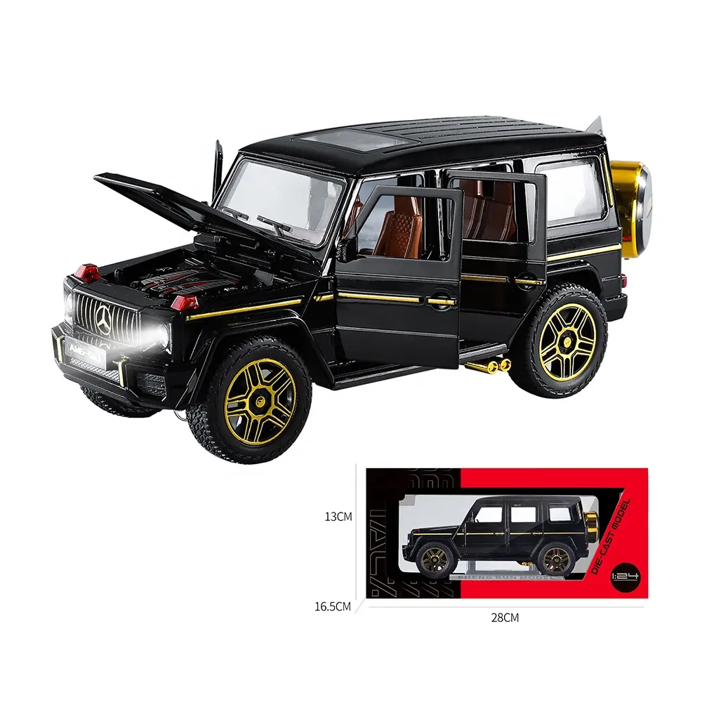 Boys Collection G63 1/24 Scale Diecast Model Car with Sound Lights Pull Back Alloy Car Christmas Gifts for Kids Toys
