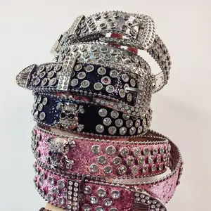 Factory Outlet Store Diamond And Skull Buckle Set. Rhinestone Strips Fashionable Cowboy Belts