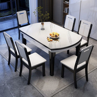 Vente en gros Table à manger en chêne avec plateau rond extensible en pierre frittée et ensemble de chaises Meubles de maison bon marché