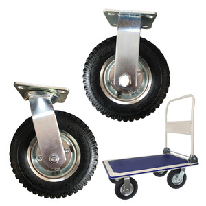 Heavy Duty Rubber Inflatable <b>Caster</b> <b>Wheels</b> 10 Inch Swivel Flat Plate Type For Cart Trolley Use - Product Image 1