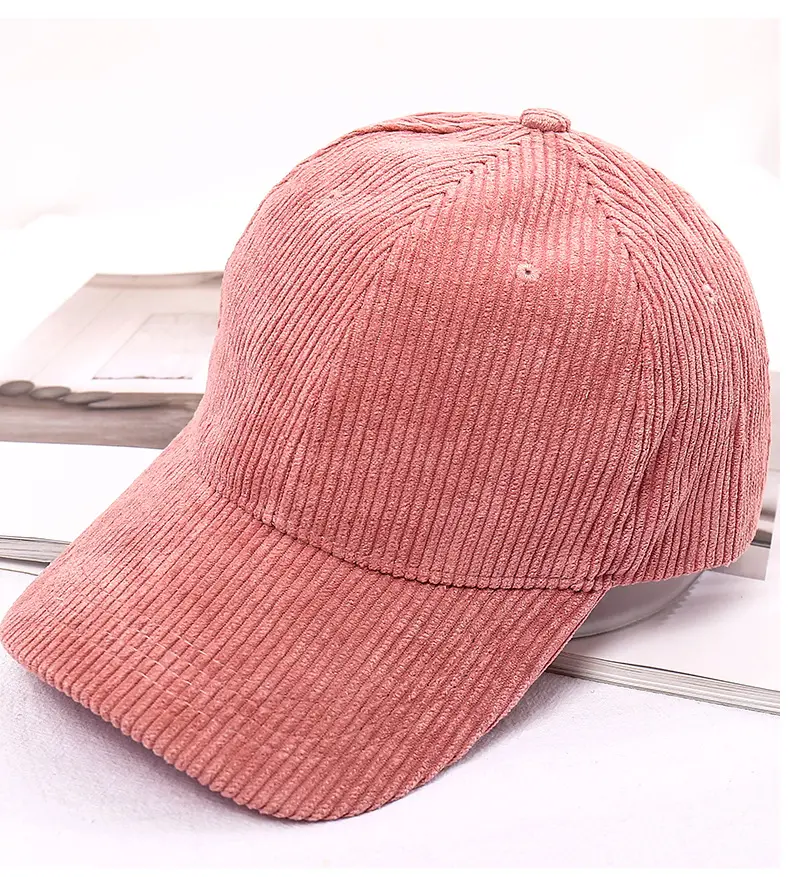Fábrica profissional veludo cotelê cor sólida fina listra personalizada logotipo bordado esporte chapéus boné de beisebol