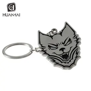 Personalizado plata metal negro esmalte logo animal Lobo llavero cierre