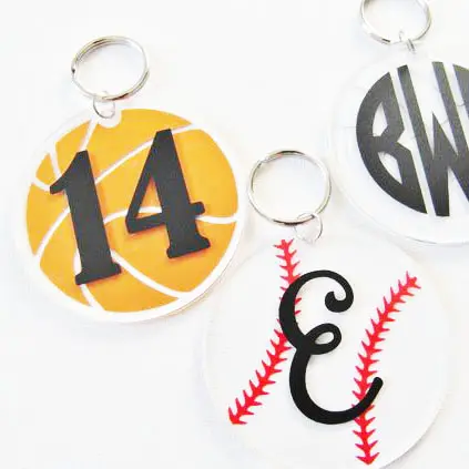 농구 야구 모양의 아크릴 키 체인 번호 및 이름 인쇄-DIY 열쇠 고리 액세서리-스포츠 팬