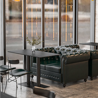 Banquette de restaurant moderne en cuir marron vintage Chesterfield capitonnée, ensemble de salle à manger, mobilier commercial