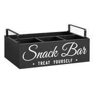 Plateau de présentation alimentaire noir pour comptoir, station à dosettes de café, support pour sachets de thé, boîte organisatrice de bureau en bois divisée pour collations et café