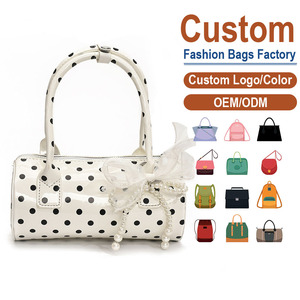 Custom Patent Leather Lady Shoulder <b>Bag</b> With Pearl Decoration Polka Dot Pattern Two Handles <b>Zip</b> Closure All Seasons Daily Use - Product Image 1