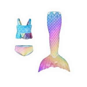 Traje de Baño de Sirena de Tres Piezas Personalizado para Niñas, con Estampado Moderno - Product Image 1