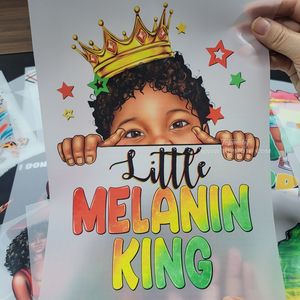 Black Boy Little Melanin King Black History DTF Impression par transfert de chaleur Fer sur autocollants Sublimation pour sacs de chemise de vêtement - Product Image 1