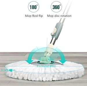 For Bucket Set Steel Telescopic Handle Foldable Spinning Round Mop with 2 Microfiber Heads Self-Wringer for Floor Cleaning - Product Image 4