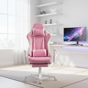 Chaise de jeu ergonomique de haute qualité en cuir PU, chaise de jeu rose 5934 avec repose-pieds 5934 5934 rose Gami - Product Image 1