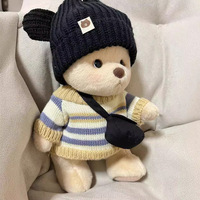 Ensemble d'accessoires pour ours articulé en peluche douce de 30 cm pour bébé Lena : Pull (chapeau oreilles d'ours noir, sac à bandoulière rayé) pour personnalisation DIY 0-24 mois